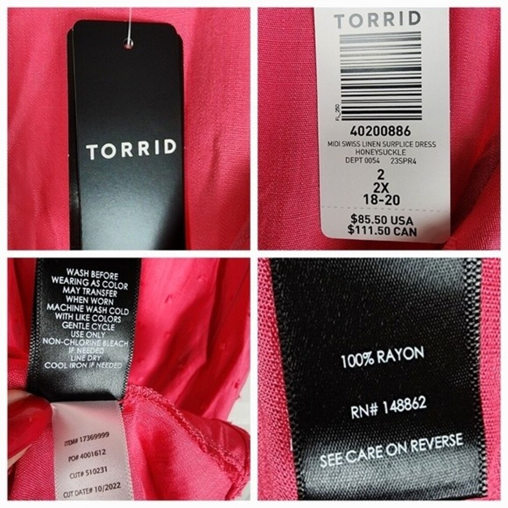 Torrid Midi Dress Plus Size 2X Pink Swiss Dot Faux Wrap Boho Romantic NWT - Picture 2 of 15